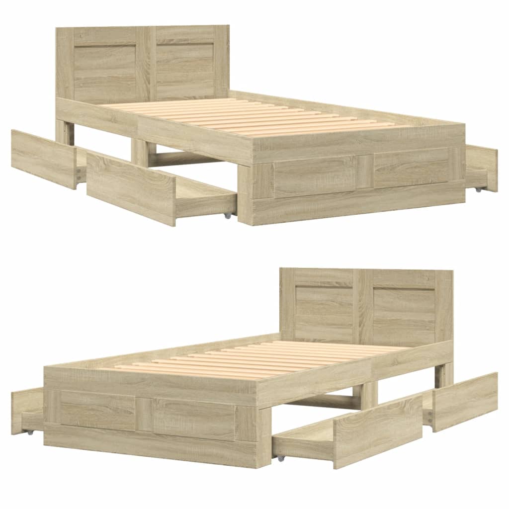 Bedframe met hoofdbord bewerkt hout sonoma eiken 75x190 cm Bedden & bedframes | Creëer jouw Trendy Thuis | Gratis bezorgd & Retour | Trendy.nl