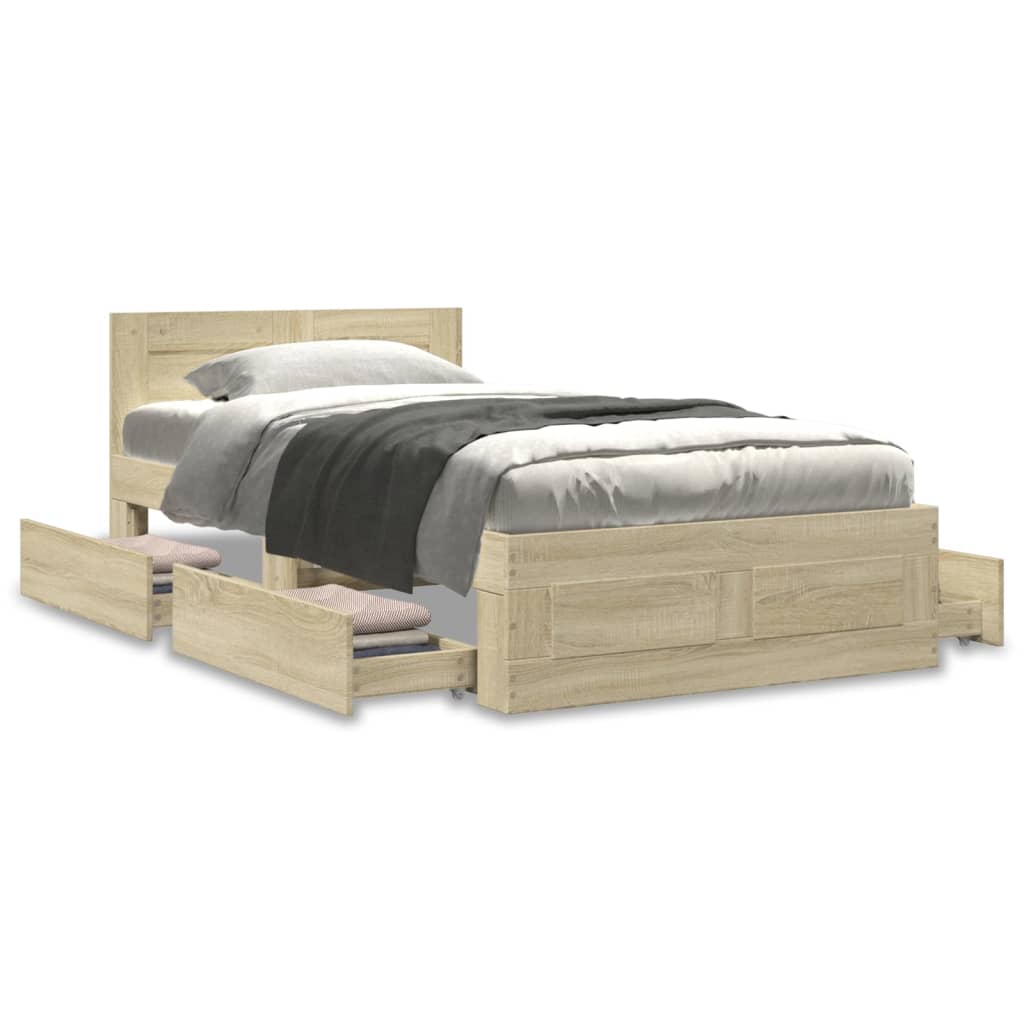 Bedframe met hoofdbord bewerkt hout sonoma eiken 75x190 cm Bedden & bedframes | Creëer jouw Trendy Thuis | Gratis bezorgd & Retour | Trendy.nl