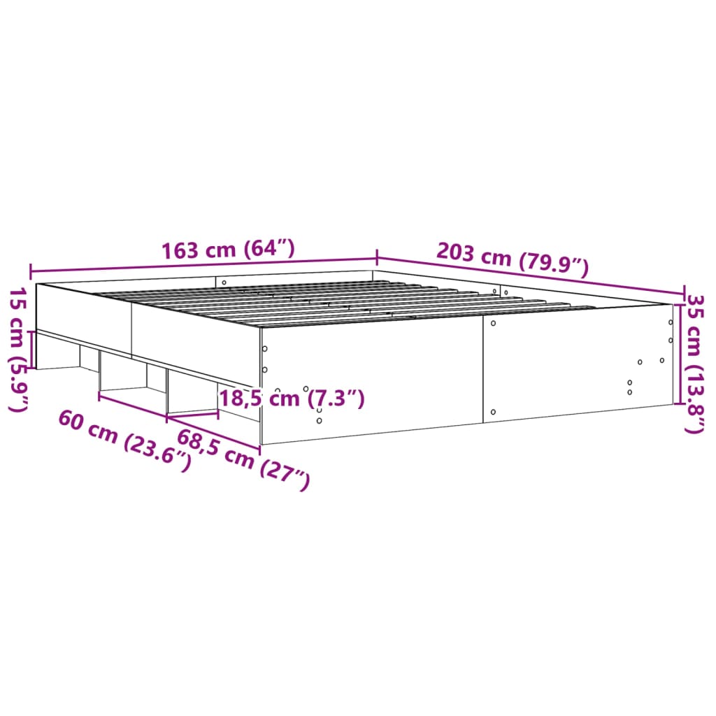 Bedframe bewerkt hout sonoma eikenkleurig 160x200 cm Bedden & bedframes | Creëer jouw Trendy Thuis | Gratis bezorgd & Retour | Trendy.nl