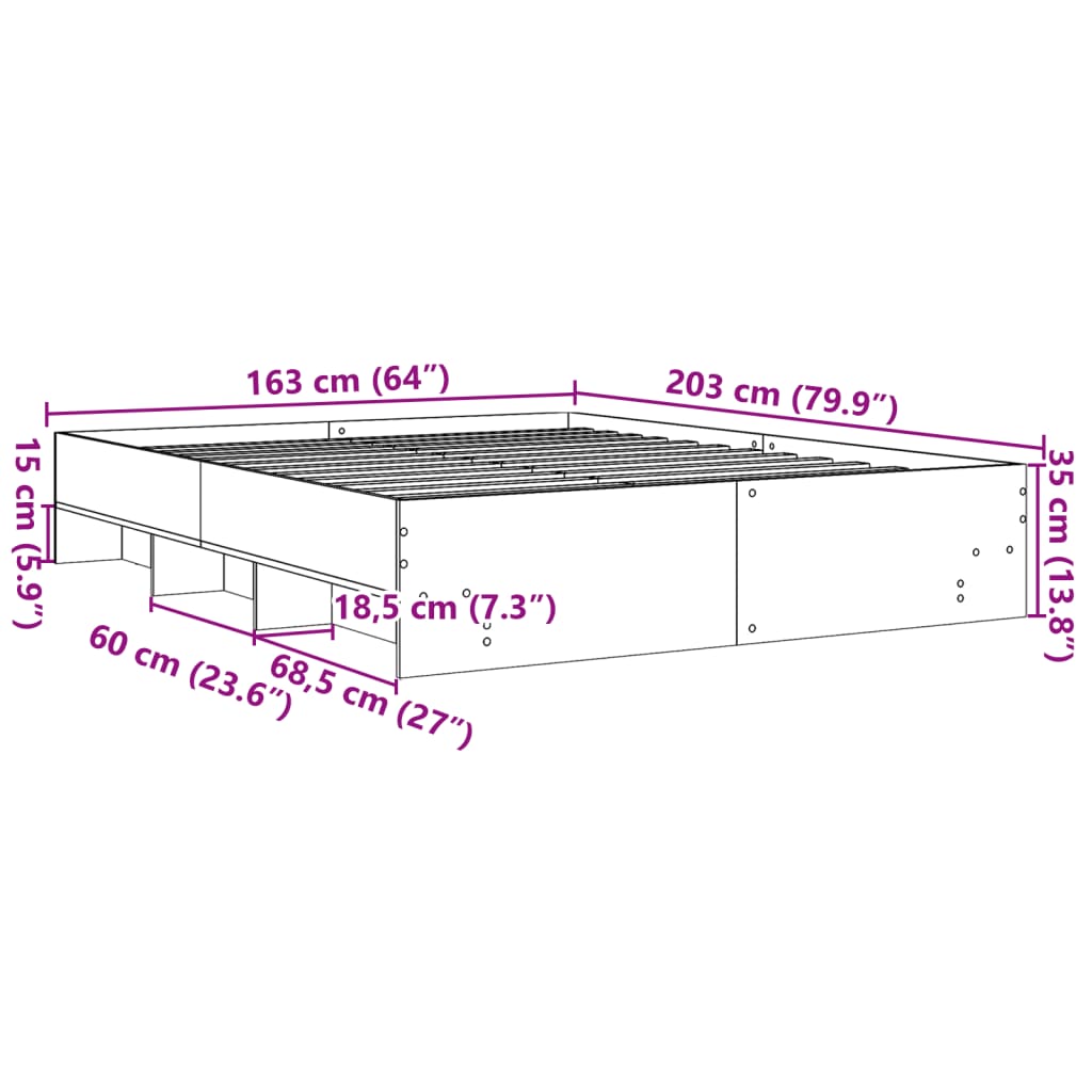 Bedframe bewerkt hout betongrijs 160x200 cm Bedden & bedframes | Creëer jouw Trendy Thuis | Gratis bezorgd & Retour | Trendy.nl