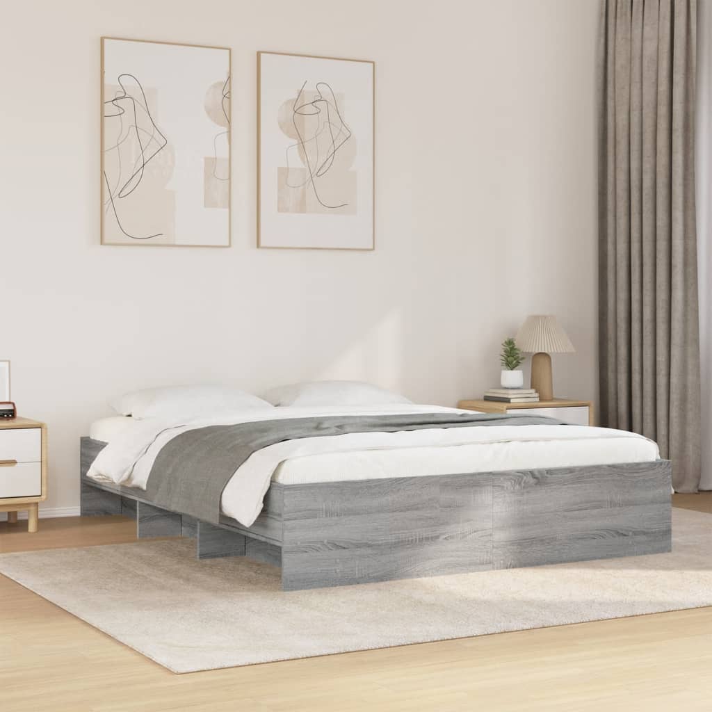 Bedframe bewerkt hout grijs sonoma eikenkleurig 160x200 cm Bedden & bedframes | Creëer jouw Trendy Thuis | Gratis bezorgd & Retour | Trendy.nl