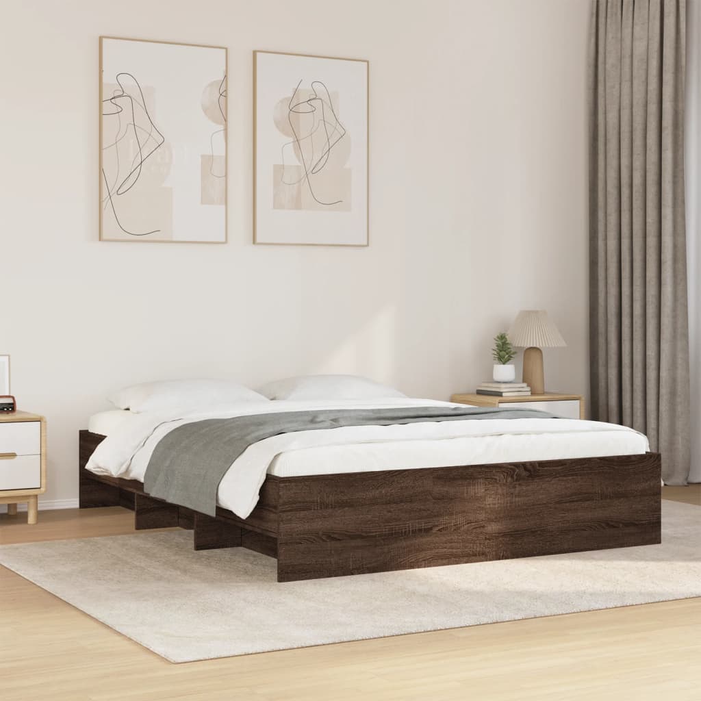 Bedframe bewerkt hout bruin eikenkleur 160x200 cm Bedden & bedframes | Creëer jouw Trendy Thuis | Gratis bezorgd & Retour | Trendy.nl