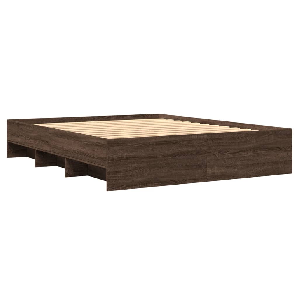 Bedframe bewerkt hout bruin eikenkleur 160x200 cm Bedden & bedframes | Creëer jouw Trendy Thuis | Gratis bezorgd & Retour | Trendy.nl