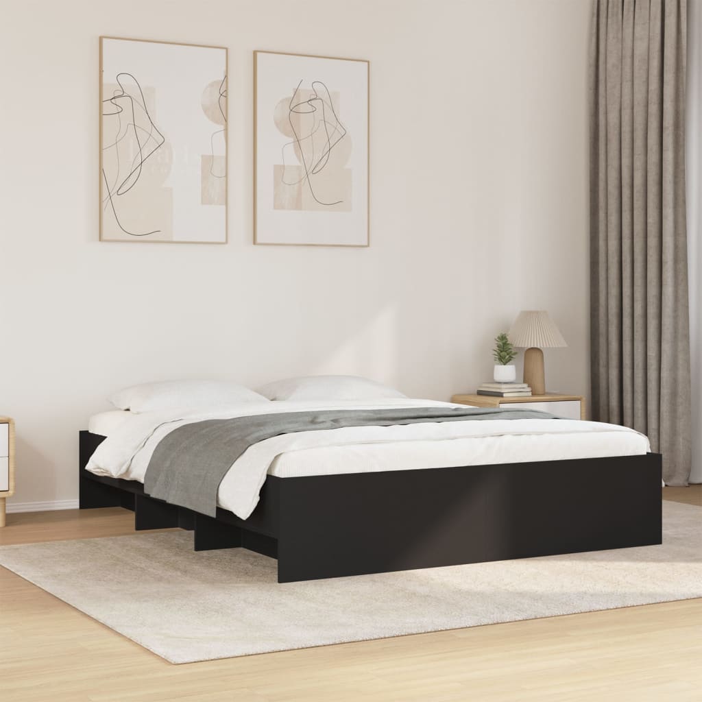 Bedframe bewerkt hout zwart 150x200 cm Bedden & bedframes | Creëer jouw Trendy Thuis | Gratis bezorgd & Retour | Trendy.nl