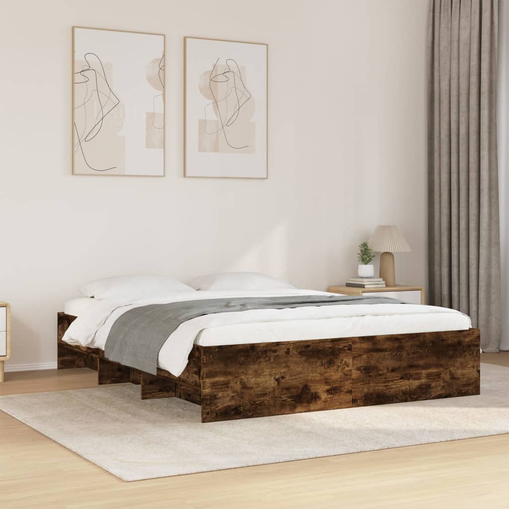 Bedframe bewerkt hout gerookt eikenkleurig 150x200 cm Bedden & bedframes | Creëer jouw Trendy Thuis | Gratis bezorgd & Retour | Trendy.nl