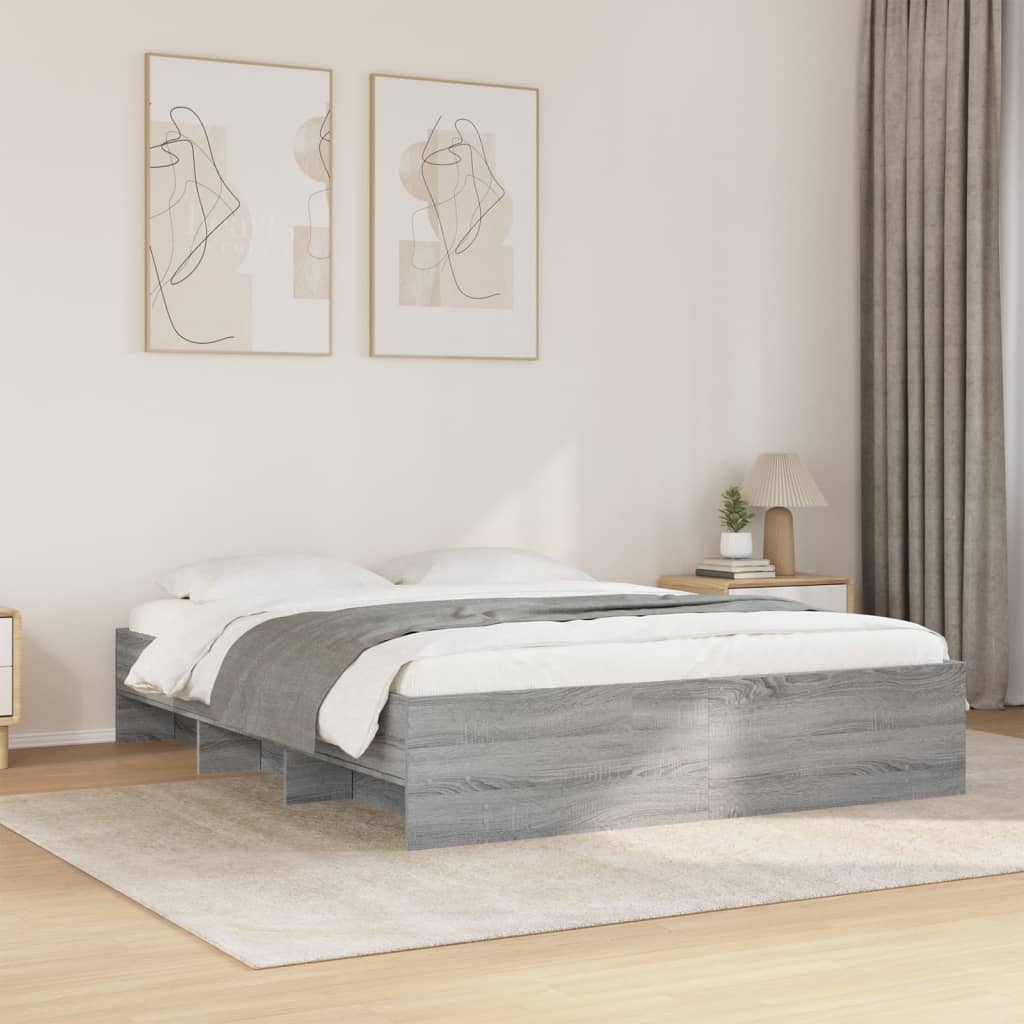 Bedframe bewerkt hout grijs sonoma eikenkleurig 150x200 cm Bedden & bedframes | Creëer jouw Trendy Thuis | Gratis bezorgd & Retour | Trendy.nl