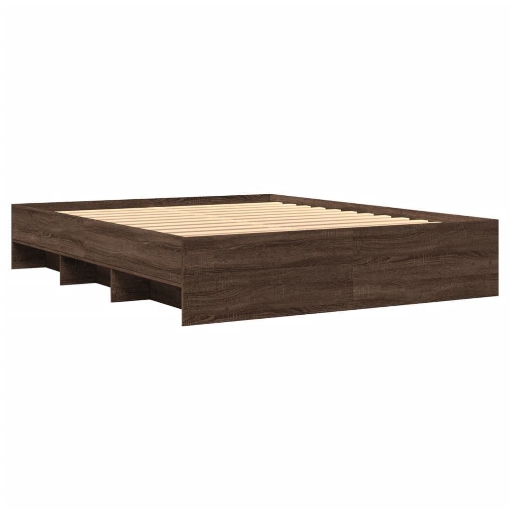 Bedframe bewerkt hout bruin eikenkleur 150x200 cm Bedden & bedframes | Creëer jouw Trendy Thuis | Gratis bezorgd & Retour | Trendy.nl