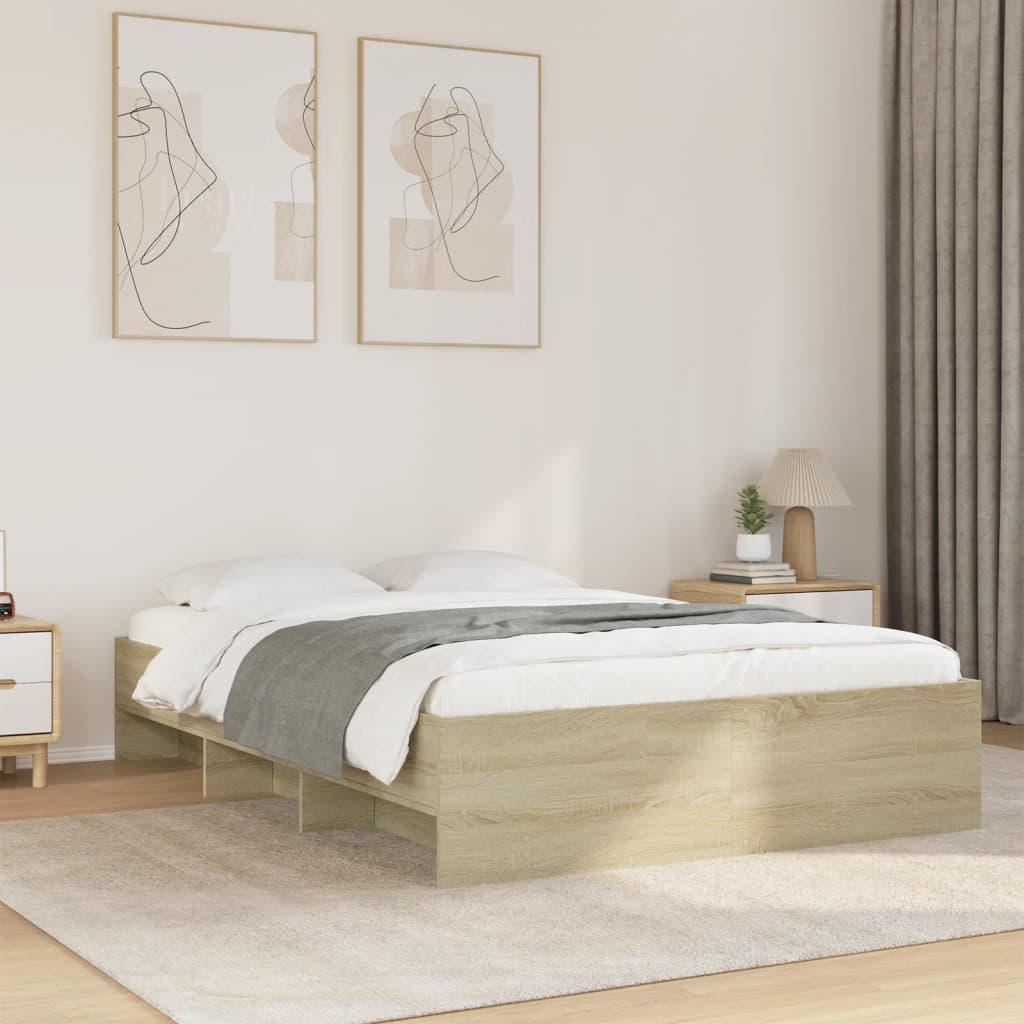 Bedframe bewerkt hout sonoma eikenkleurig 140x200 cm Bedden & bedframes | Creëer jouw Trendy Thuis | Gratis bezorgd & Retour | Trendy.nl