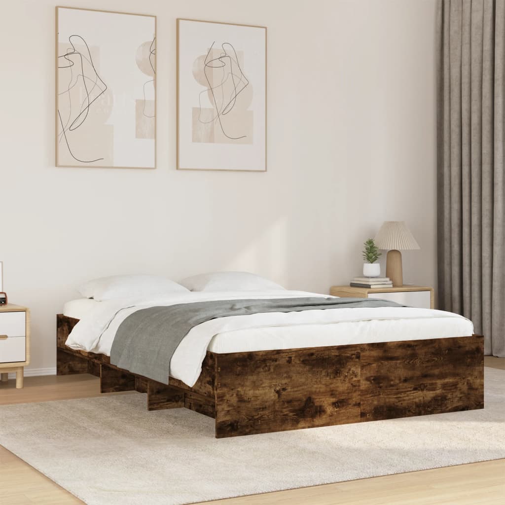 Bedframe bewerkt hout gerookt eikenkleurig 140x200 cm Bedden & bedframes | Creëer jouw Trendy Thuis | Gratis bezorgd & Retour | Trendy.nl