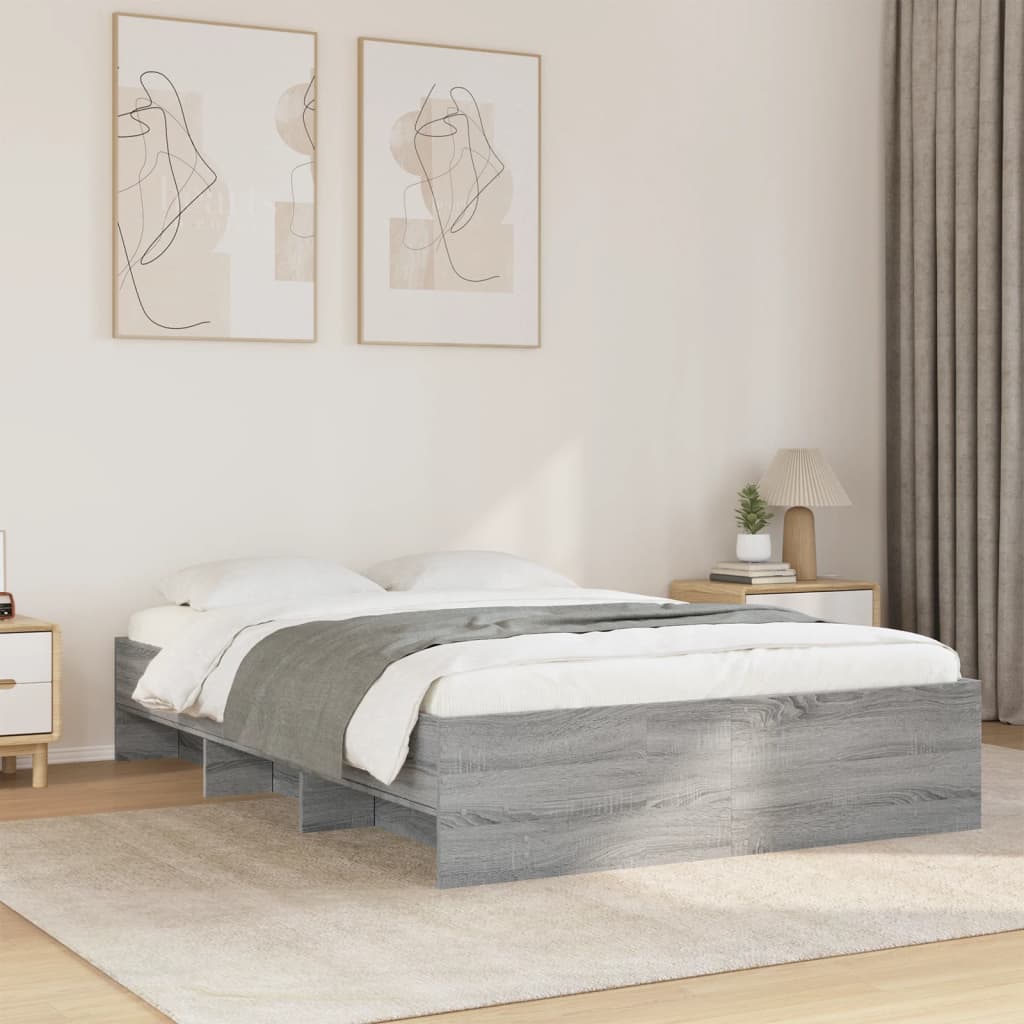 Bedframe bewerkt hout grijs sonoma eikenkleurig 140x200 cm Bedden & bedframes | Creëer jouw Trendy Thuis | Gratis bezorgd & Retour | Trendy.nl