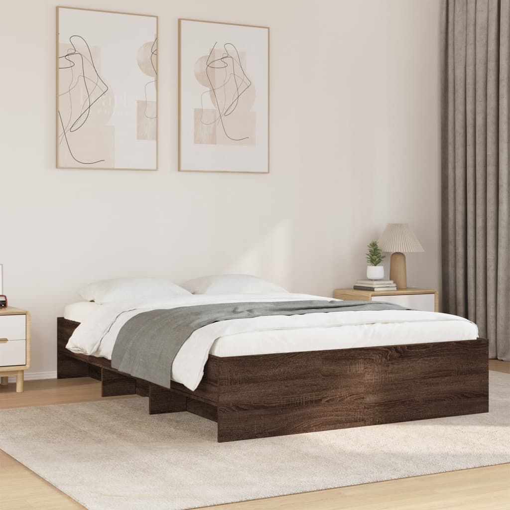 Bedframe bewerkt hout bruin eikenkleur 140x200 cm Bedden & bedframes | Creëer jouw Trendy Thuis | Gratis bezorgd & Retour | Trendy.nl