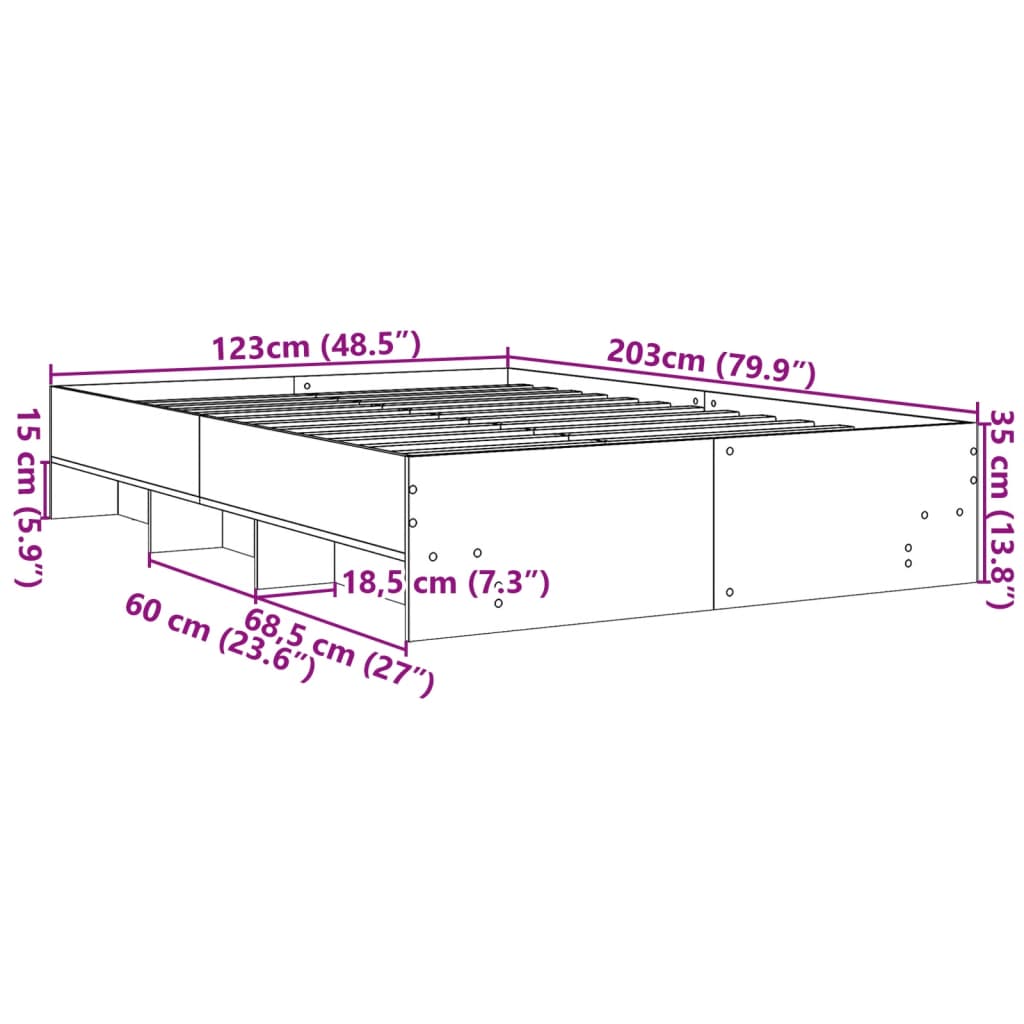 Bedframe bewerkt hout sonoma eikenkleurig 120x200 cm Bedden & bedframes | Creëer jouw Trendy Thuis | Gratis bezorgd & Retour | Trendy.nl