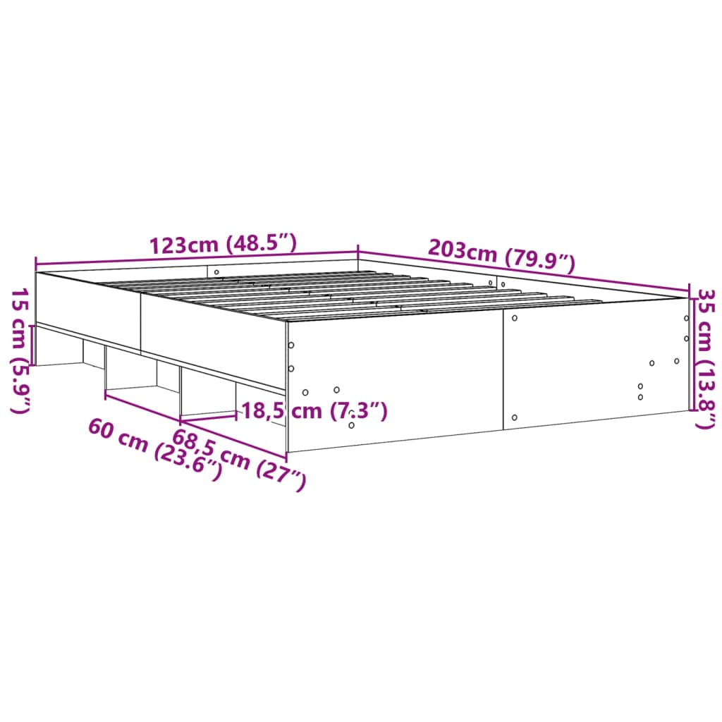 Bedframe bewerkt hout gerookt eikenkleurig 120x200 cm Bedden & bedframes | Creëer jouw Trendy Thuis | Gratis bezorgd & Retour | Trendy.nl