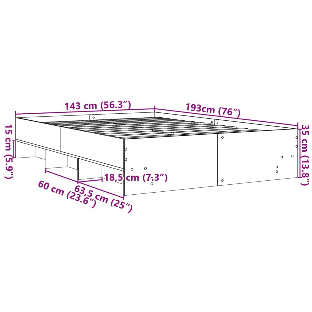 Bedframe bewerkt hout sonoma eikenkleurig 140x190 cm Bedden & bedframes | Creëer jouw Trendy Thuis | Gratis bezorgd & Retour | Trendy.nl