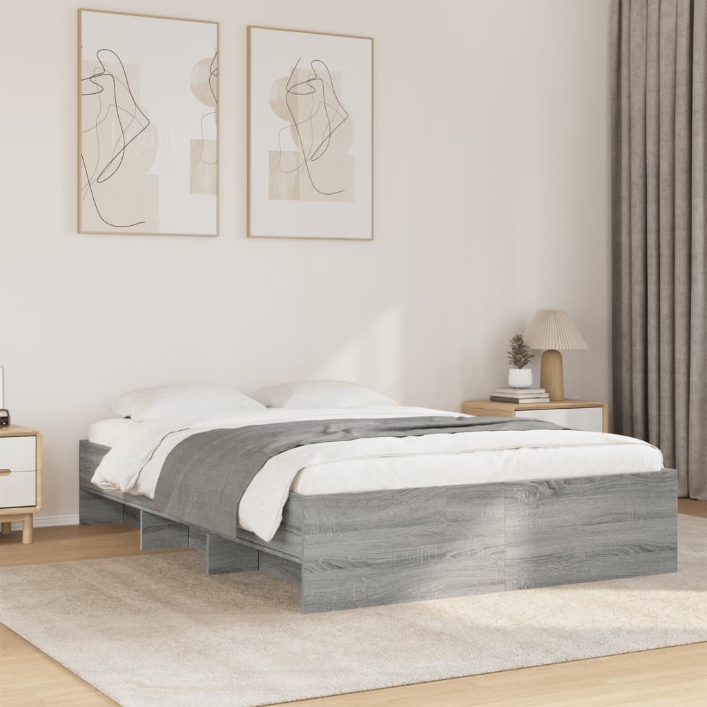 Bedframe bewerkt hout grijs sonoma eikenkleurig 140x190 cm Bedden & bedframes | Creëer jouw Trendy Thuis | Gratis bezorgd & Retour | Trendy.nl