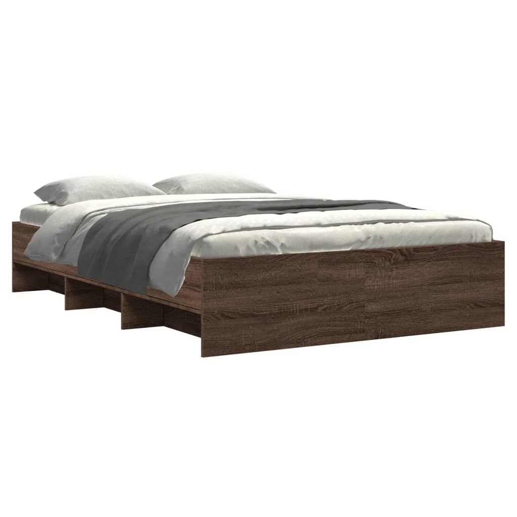 Bedframe bewerkt hout bruin eikenkleur 140x190 cm Bedden & bedframes | Creëer jouw Trendy Thuis | Gratis bezorgd & Retour | Trendy.nl