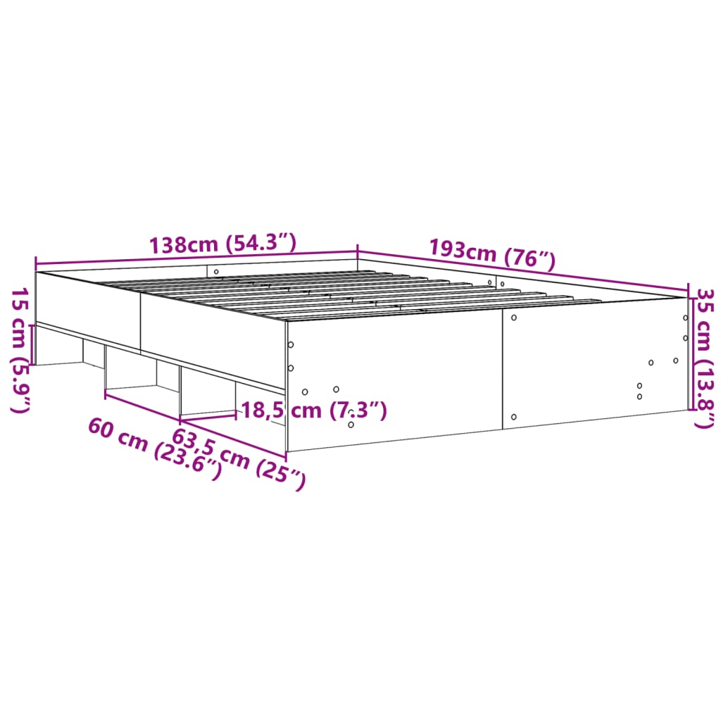 Bedframe bewerkt hout wit 135x190 cm Bedden & bedframes | Creëer jouw Trendy Thuis | Gratis bezorgd & Retour | Trendy.nl