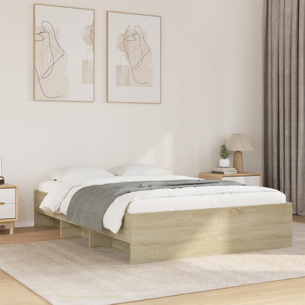 Bedframe bewerkt hout sonoma eikenkleurig 135x190 cm Bedden & bedframes | Creëer jouw Trendy Thuis | Gratis bezorgd & Retour | Trendy.nl