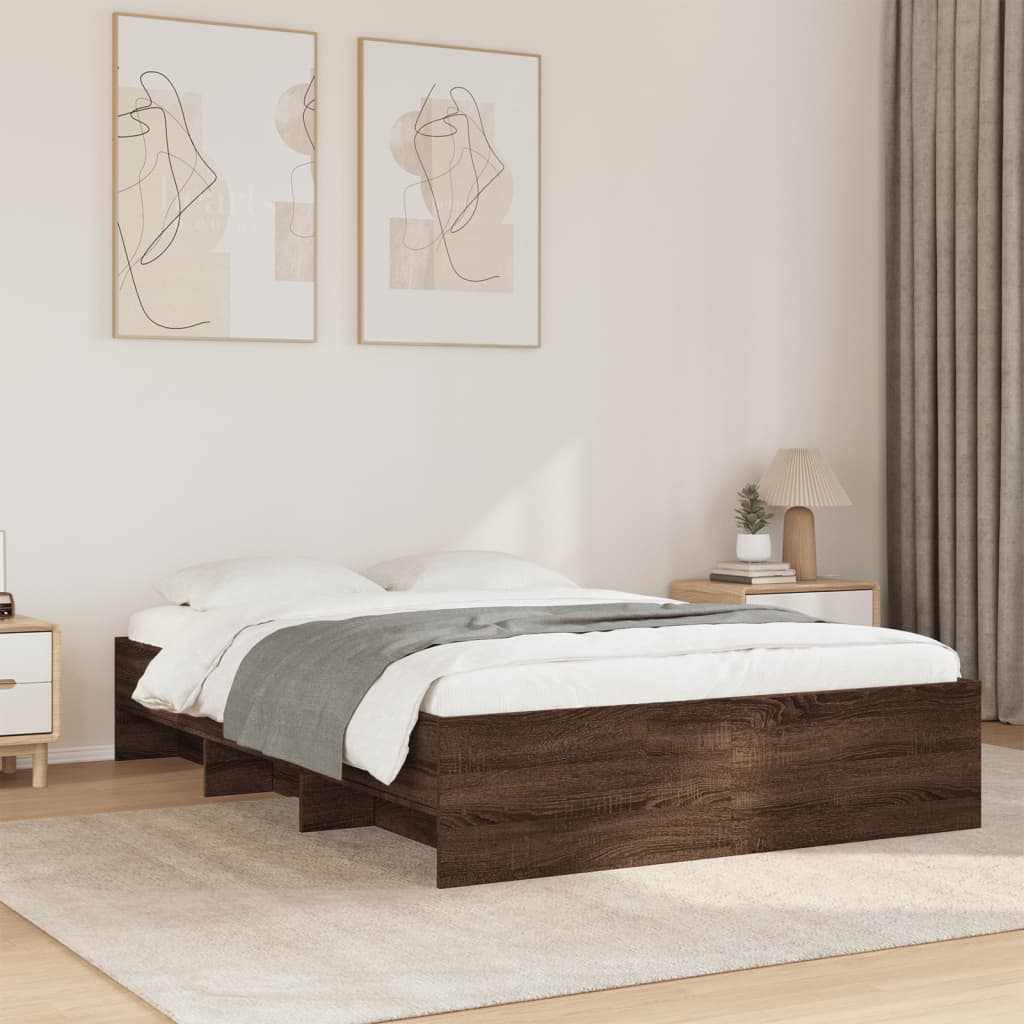 Bedframe bewerkt hout bruin eikenkleur 120x190 cm Bedden & bedframes | Creëer jouw Trendy Thuis | Gratis bezorgd & Retour | Trendy.nl