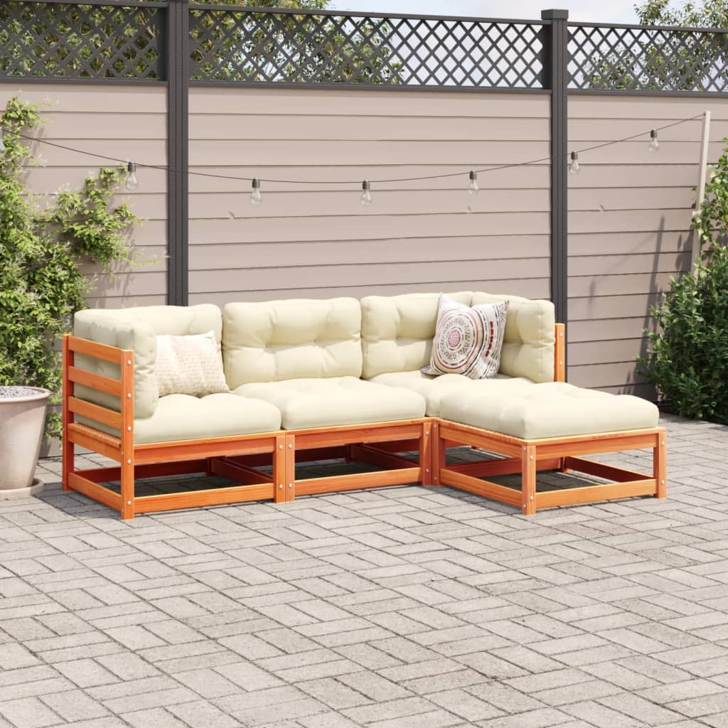 4-delige Loungeset met kussens massief grenenhout wasbruin Tuinsets | Creëer jouw Trendy Thuis | Gratis bezorgd & Retour | Trendy.nl