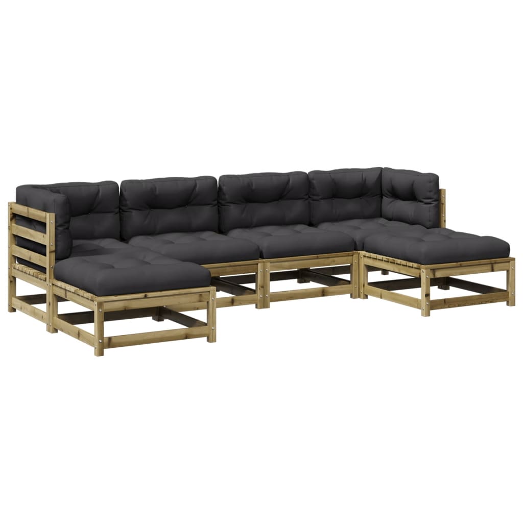 6-delige Loungeset met kussens geïmpregneerd grenenhout Tuinsets | Creëer jouw Trendy Thuis | Gratis bezorgd & Retour | Trendy.nl