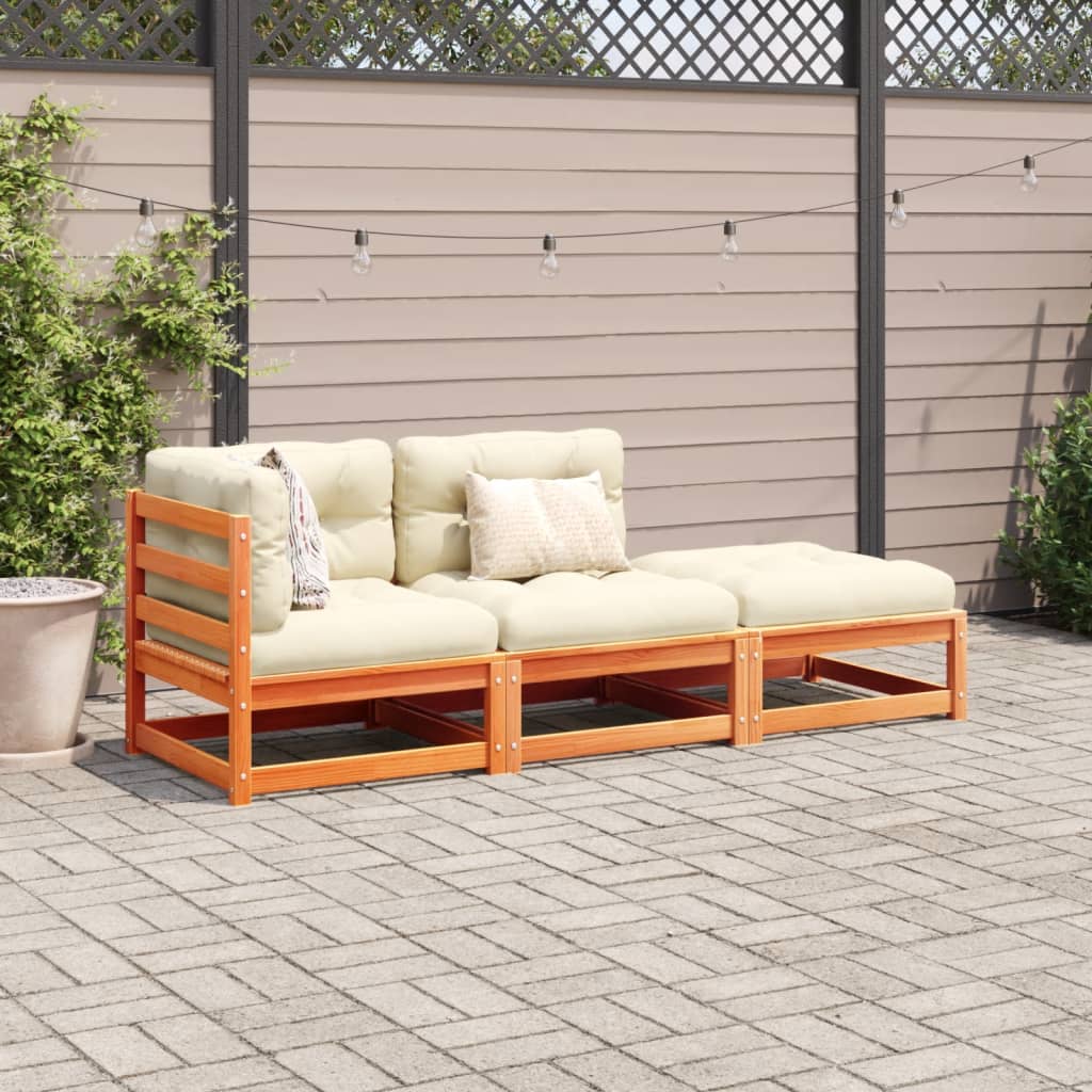 3-delige Loungeset met kussens massief grenenhout wasbruin Tuinsets | Creëer jouw Trendy Thuis | Gratis bezorgd & Retour | Trendy.nl