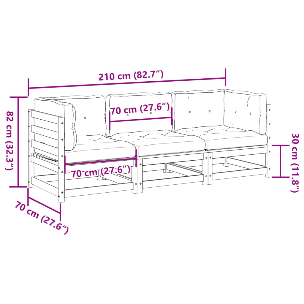 3-delige Loungeset met kussens massief grenenhout Tuinsets | Creëer jouw Trendy Thuis | Gratis bezorgd & Retour | Trendy.nl