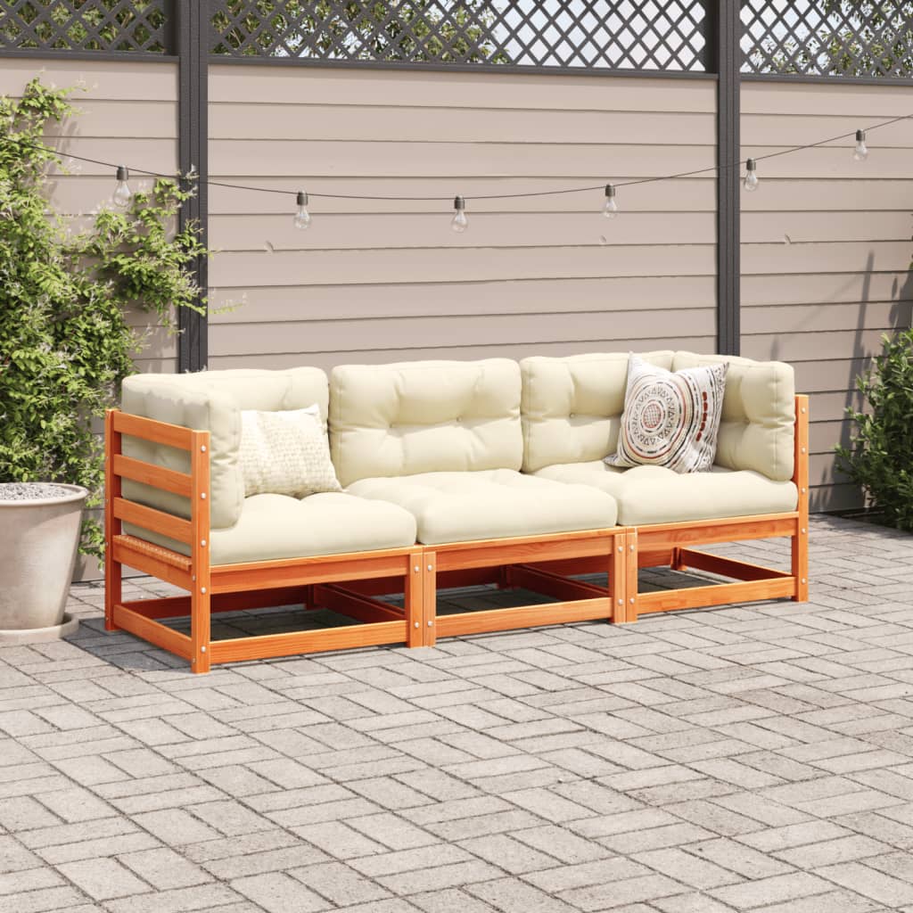 3-delige Loungeset met kussens massief grenenhout wasbruin Tuinsets | Creëer jouw Trendy Thuis | Gratis bezorgd & Retour | Trendy.nl