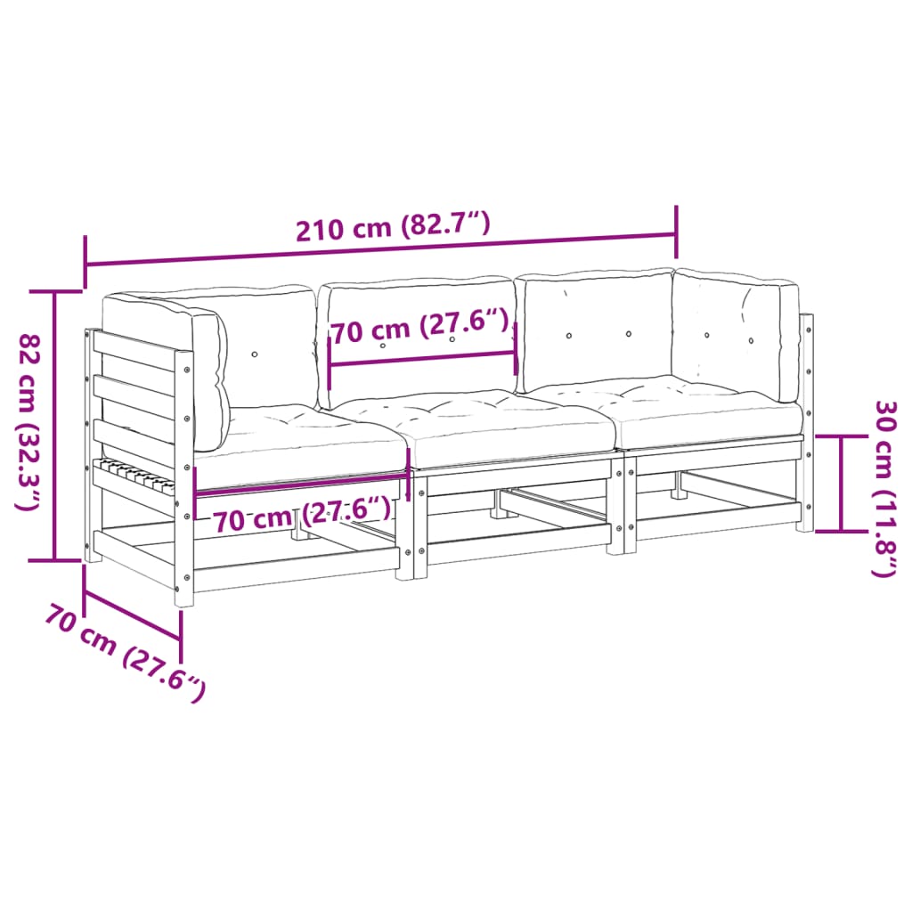 3-delige Loungeset met kussens massief grenenhout wasbruin Tuinsets | Creëer jouw Trendy Thuis | Gratis bezorgd & Retour | Trendy.nl