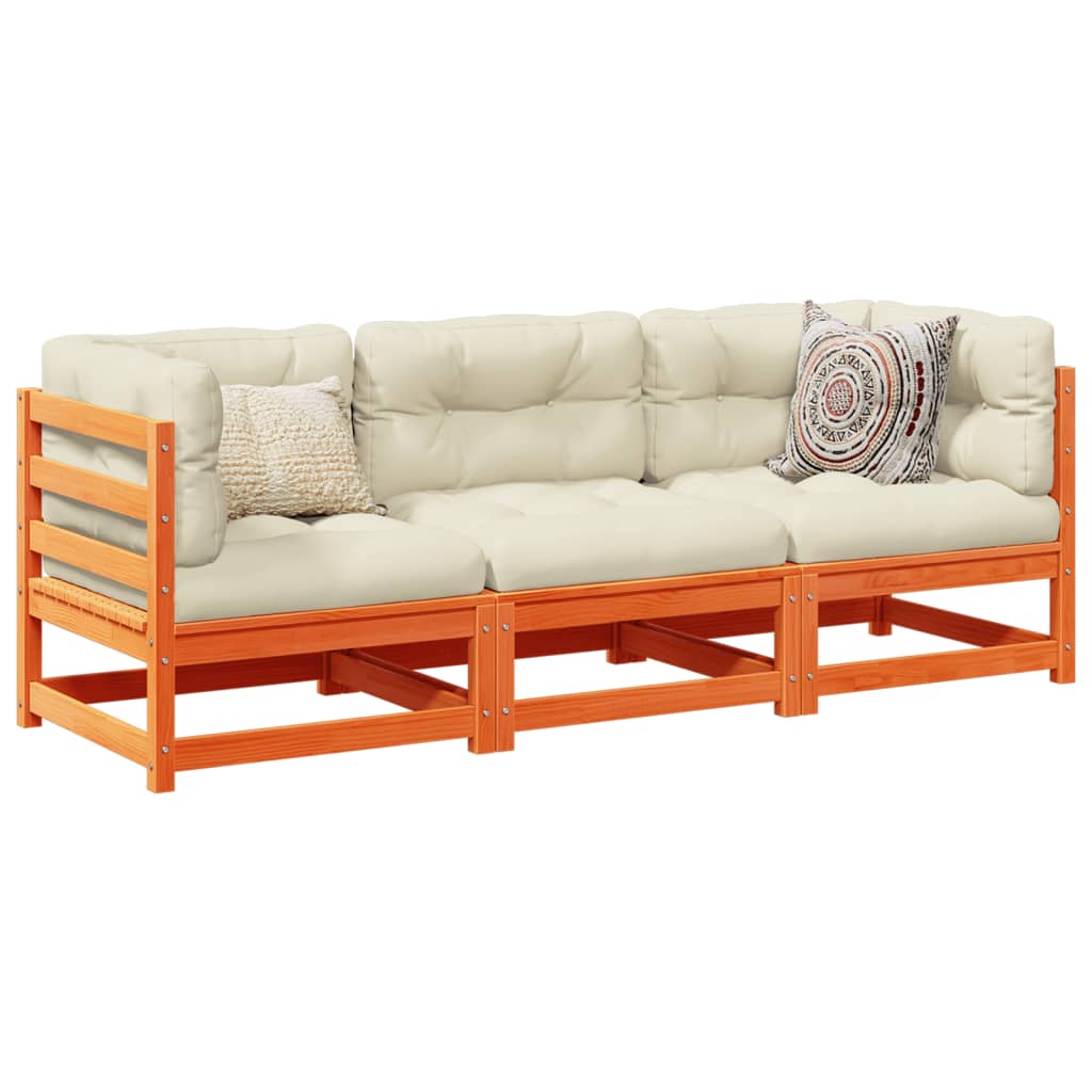 3-delige Loungeset met kussens massief grenenhout wasbruin Tuinsets | Creëer jouw Trendy Thuis | Gratis bezorgd & Retour | Trendy.nl