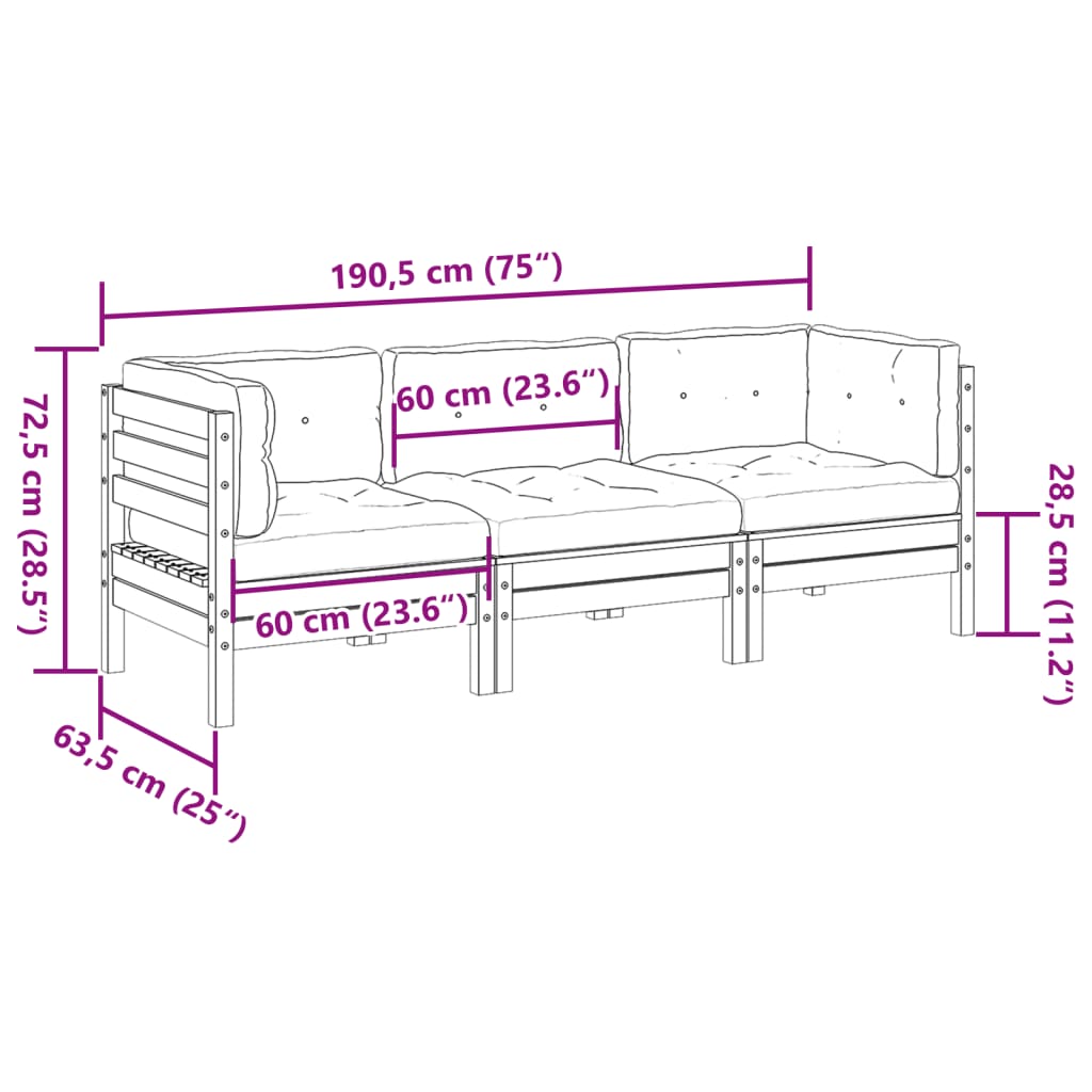 3-delige Loungeset met kussens massief grenenhout wasbruin Tuinsets | Creëer jouw Trendy Thuis | Gratis bezorgd & Retour | Trendy.nl