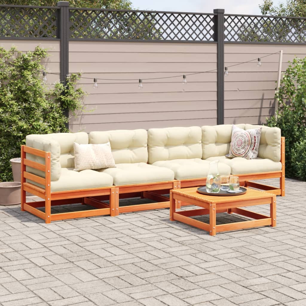 5-delige Loungeset met kussens massief grenenhout wasbruin Tuinsets | Creëer jouw Trendy Thuis | Gratis bezorgd & Retour | Trendy.nl