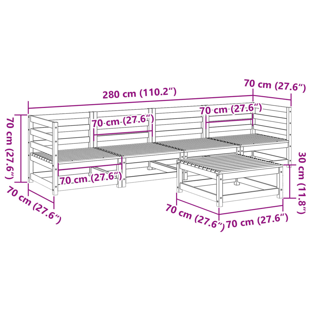 5-delige Loungeset massief grenenhout wasbruin Tuinsets | Creëer jouw Trendy Thuis | Gratis bezorgd & Retour | Trendy.nl