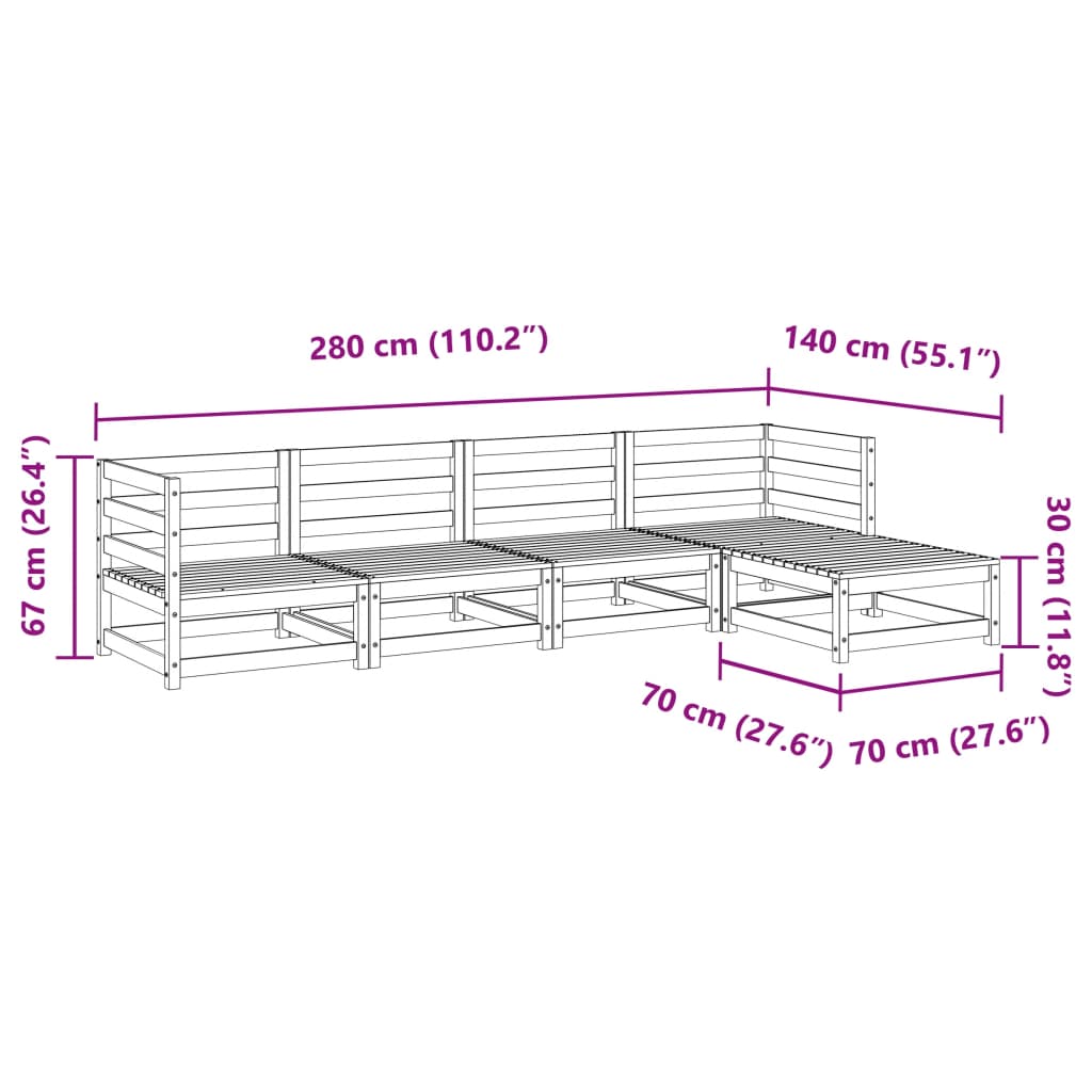 5-delige Loungeset massief grenenhout wit Tuinsets | Creëer jouw Trendy Thuis | Gratis bezorgd & Retour | Trendy.nl