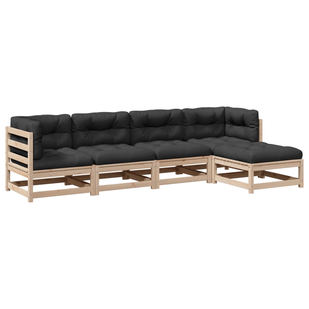 5-delige Loungeset met kussens massief grenenhout Tuinsets | Creëer jouw Trendy Thuis | Gratis bezorgd & Retour | Trendy.nl