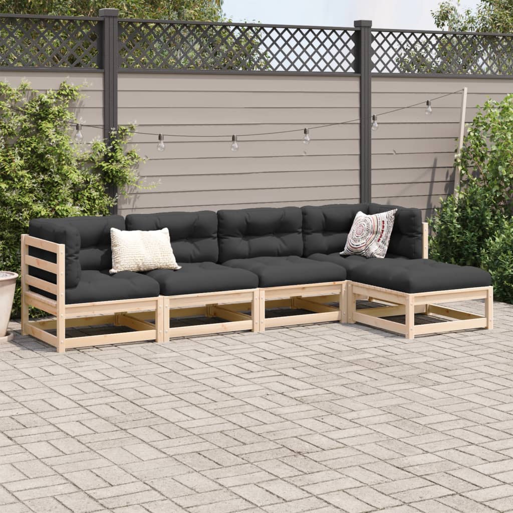 5-delige Loungeset met kussens massief grenenhout Tuinsets | Creëer jouw Trendy Thuis | Gratis bezorgd & Retour | Trendy.nl