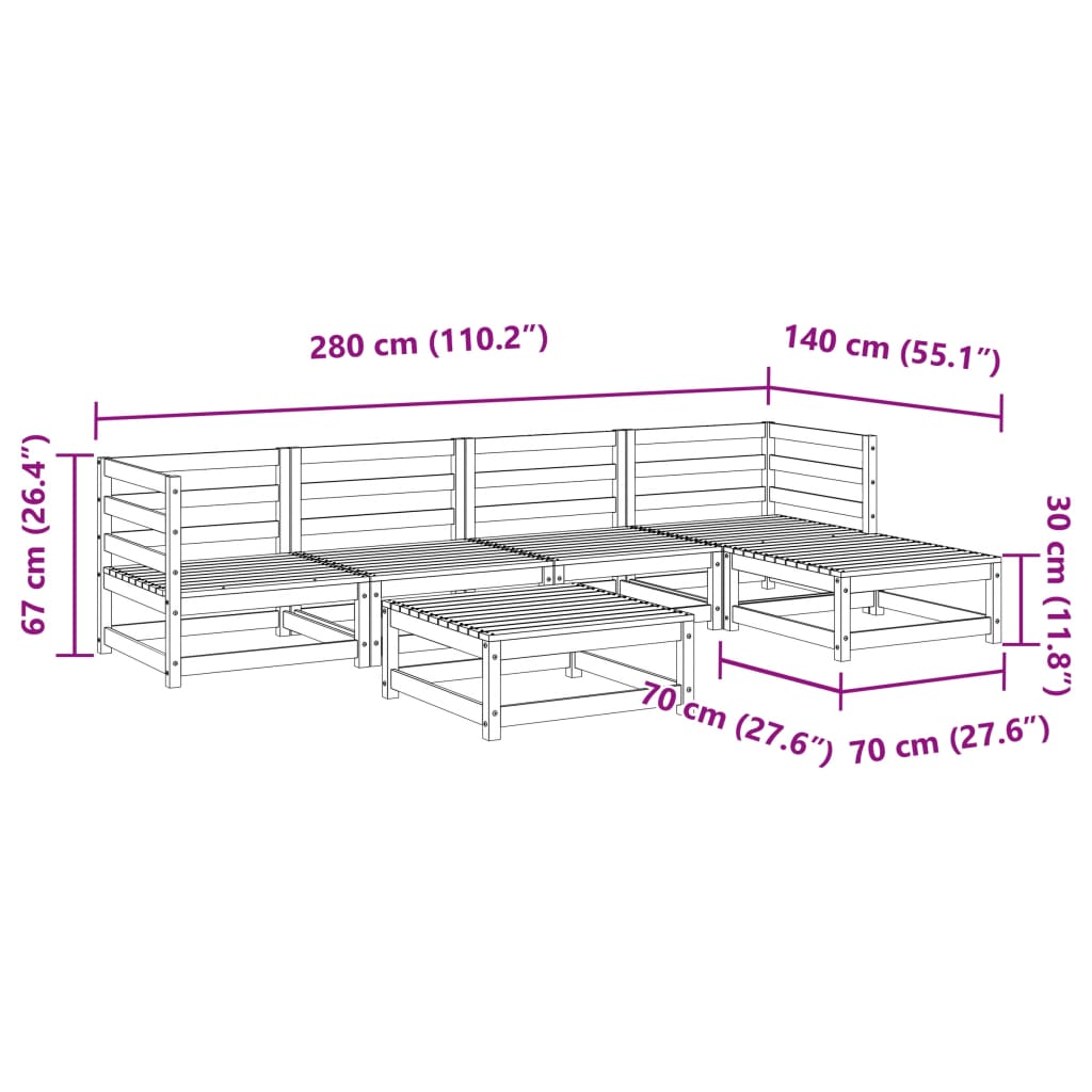 6-delige Loungeset massief grenenhout wasbruin Tuinsets | Creëer jouw Trendy Thuis | Gratis bezorgd & Retour | Trendy.nl