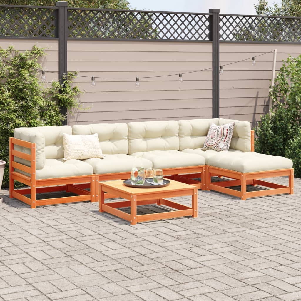 6-delige Loungeset met kussens massief grenenhout wasbruin Tuinsets | Creëer jouw Trendy Thuis | Gratis bezorgd & Retour | Trendy.nl