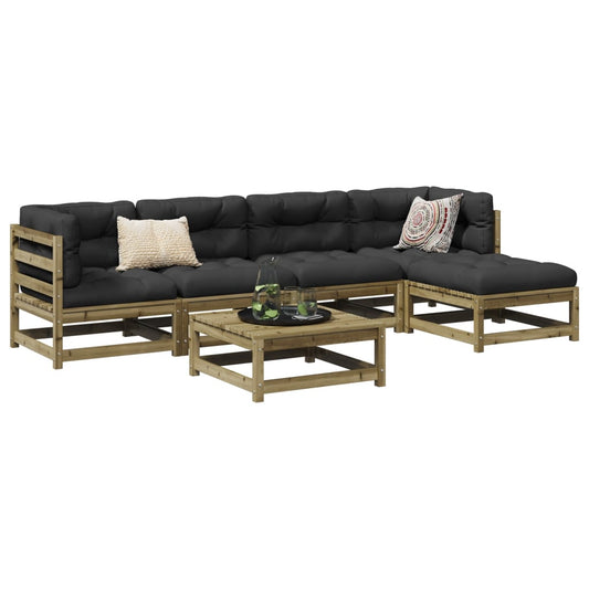 6-delige Loungeset met kussens geïmpregneerd grenenhout Tuinsets | Creëer jouw Trendy Thuis | Gratis bezorgd & Retour | Trendy.nl