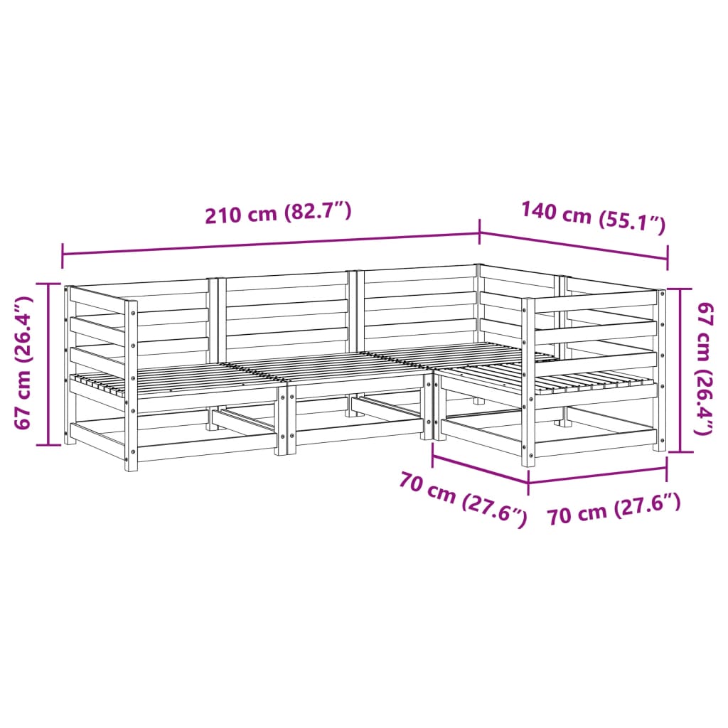 4-delige Loungeset massief grenenhout wasbruin Tuinsets | Creëer jouw Trendy Thuis | Gratis bezorgd & Retour | Trendy.nl