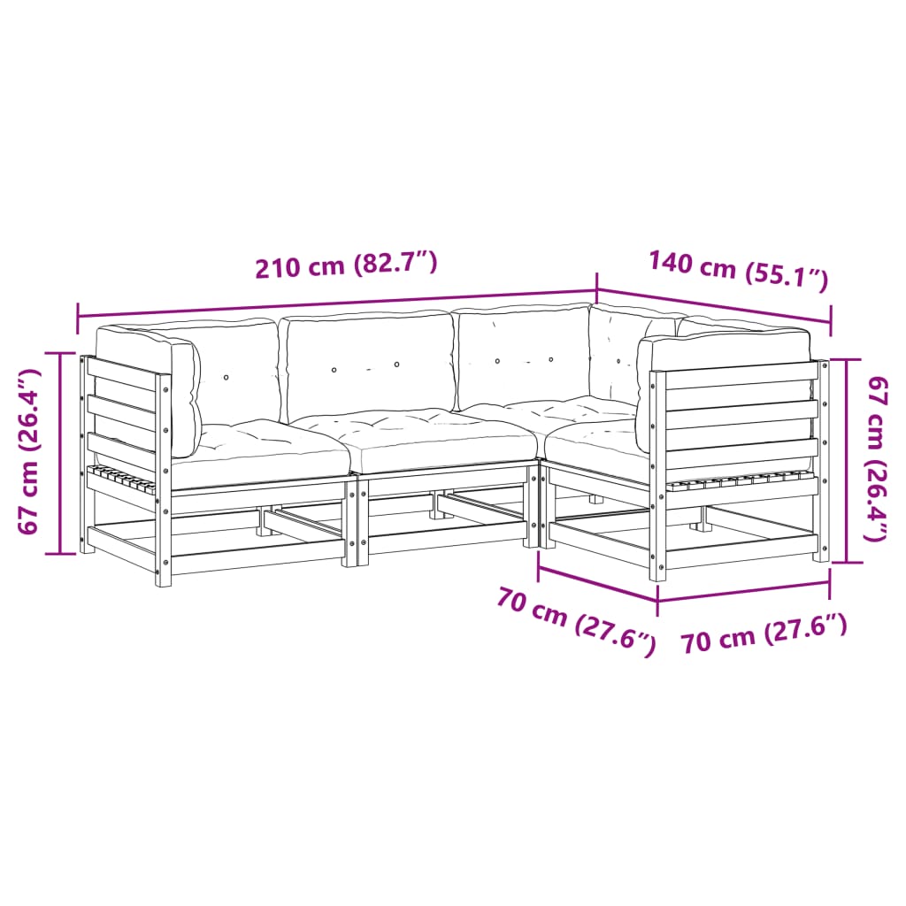 4-delige Loungeset met kussens massief grenenhout Tuinsets | Creëer jouw Trendy Thuis | Gratis bezorgd & Retour | Trendy.nl