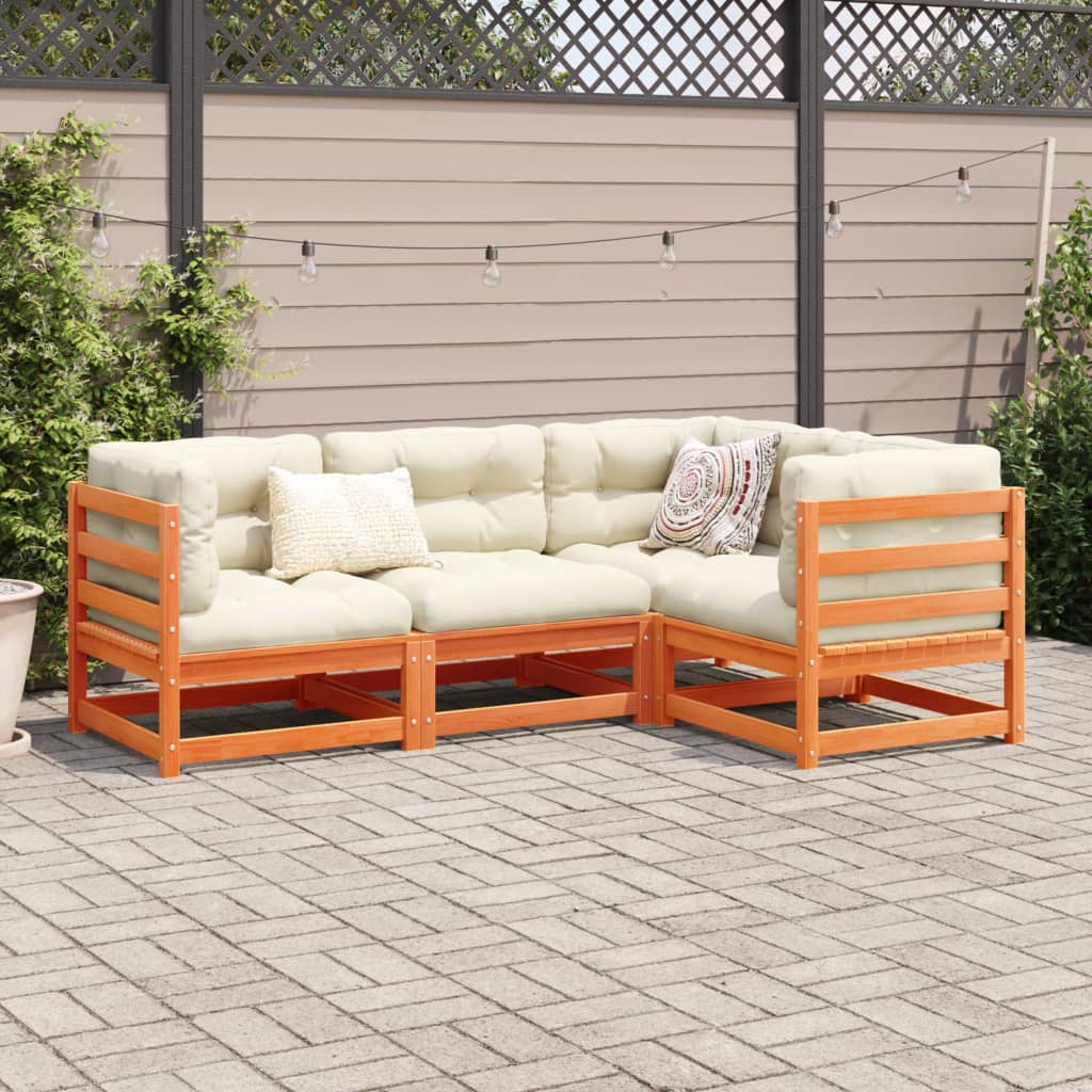 4-delige Loungeset met kussens massief grenenhout wasbruin Tuinsets | Creëer jouw Trendy Thuis | Gratis bezorgd & Retour | Trendy.nl