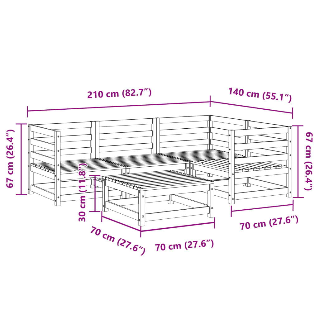 5-delige Loungeset massief grenenhout wasbruin Tuinsets | Creëer jouw Trendy Thuis | Gratis bezorgd & Retour | Trendy.nl