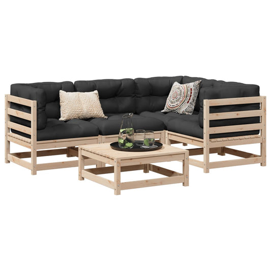 5-delige Loungeset met kussens massief grenenhout Tuinsets | Creëer jouw Trendy Thuis | Gratis bezorgd & Retour | Trendy.nl