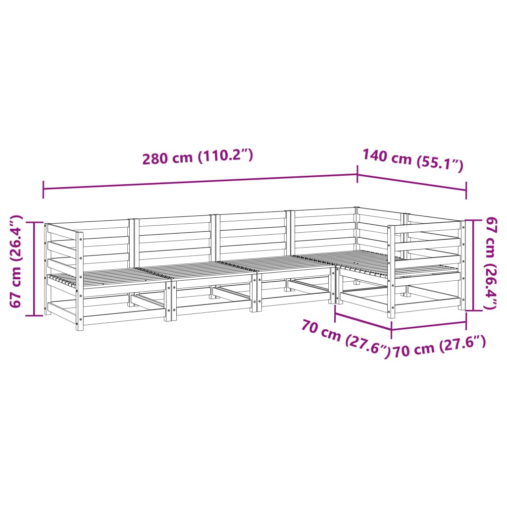 5-delige Loungeset massief grenenhout wasbruin Tuinsets | Creëer jouw Trendy Thuis | Gratis bezorgd & Retour | Trendy.nl