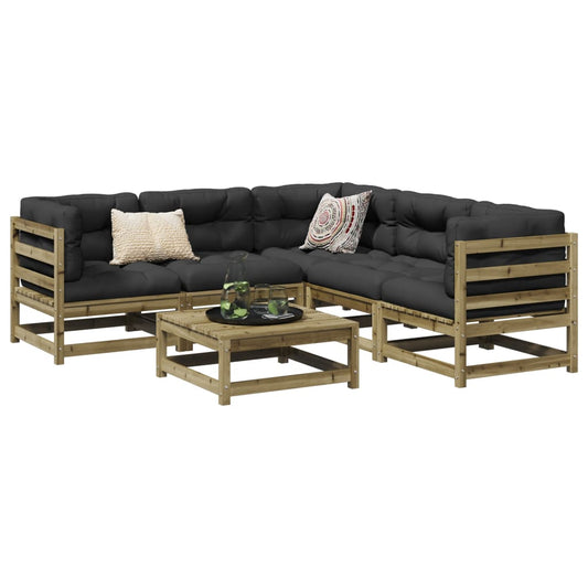 6-delige Loungeset met kussens geïmpregneerd grenenhout Tuinsets | Creëer jouw Trendy Thuis | Gratis bezorgd & Retour | Trendy.nl