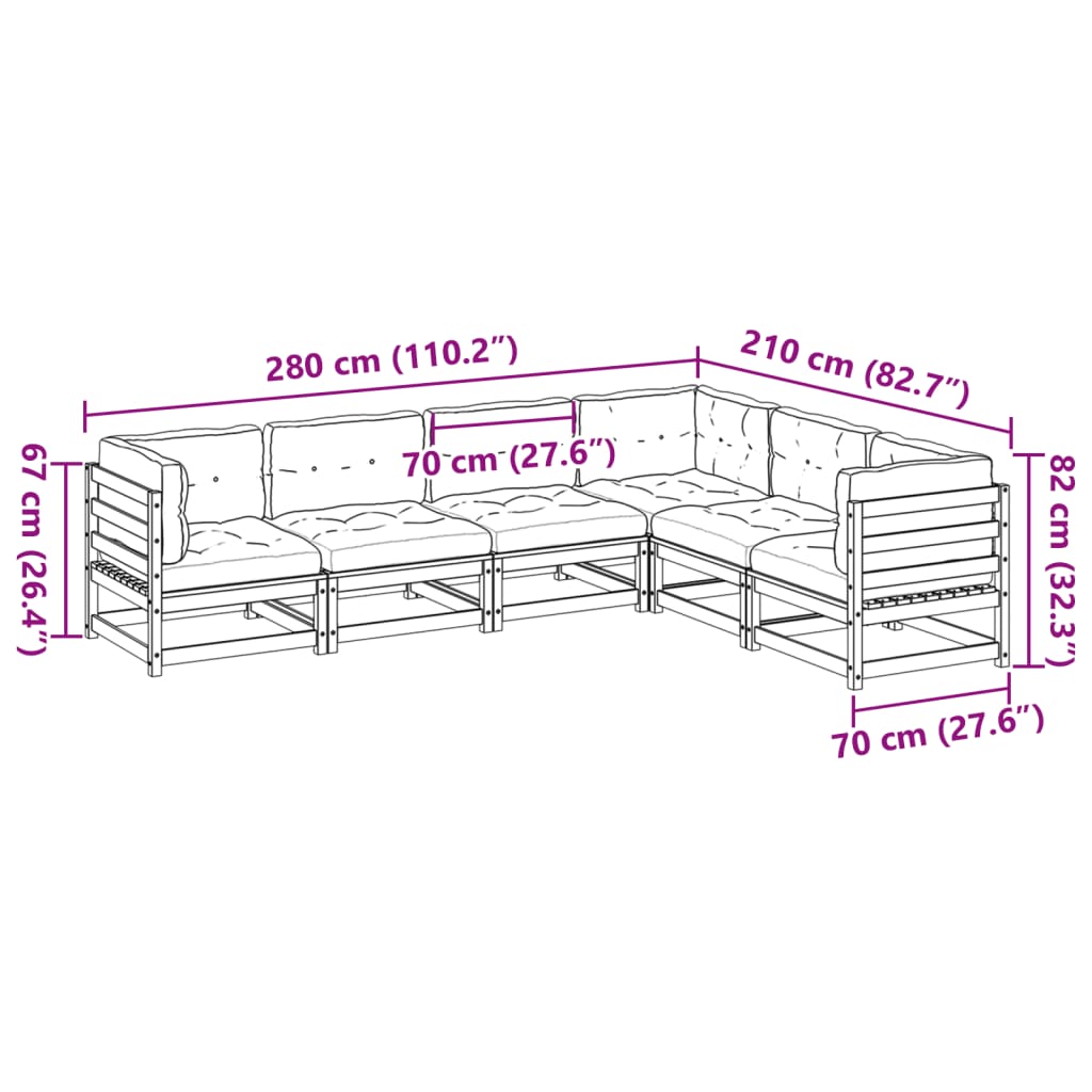 6-delige Loungeset met kussens massief douglas vurenhout Tuinsets | Creëer jouw Trendy Thuis | Gratis bezorgd & Retour | Trendy.nl