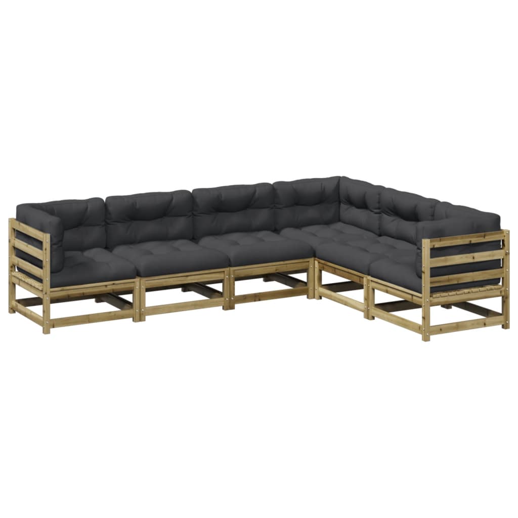 6-delige Loungeset met kussens geïmpregneerd grenenhout Tuinsets | Creëer jouw Trendy Thuis | Gratis bezorgd & Retour | Trendy.nl