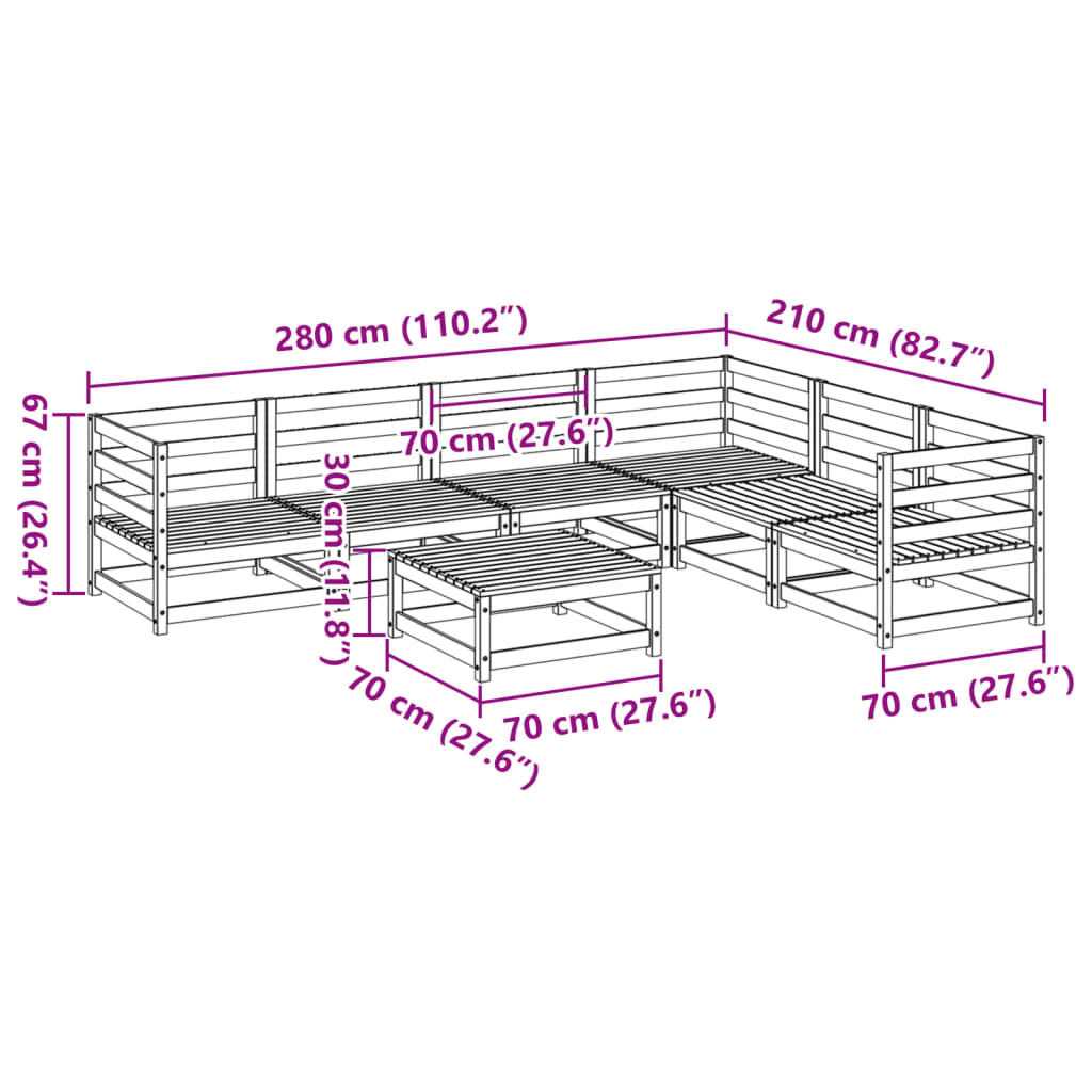 7-delige Loungeset massief grenenhout wasbruin Tuinsets | Creëer jouw Trendy Thuis | Gratis bezorgd & Retour | Trendy.nl