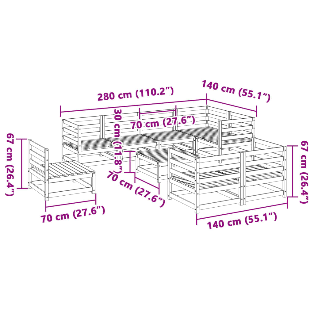 9-delige Loungeset massief grenenhout wasbruin Tuinsets | Creëer jouw Trendy Thuis | Gratis bezorgd & Retour | Trendy.nl